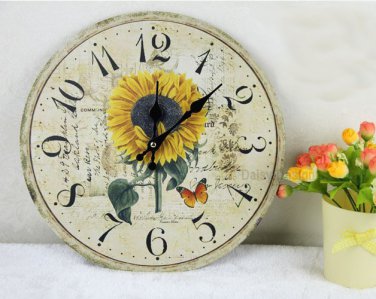 Sunflower Wall Clock,Silent Wood Wall Clock