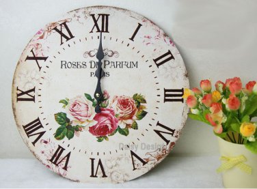 French Rose Wall Clock,Silent Wood Wall Clock