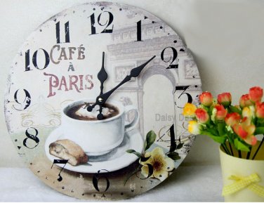 Coffee Wall Clock,Silent Wood Wall Clock