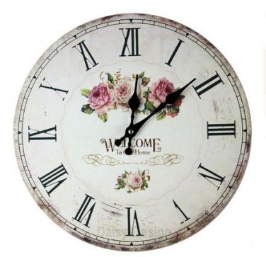 Country Rose Wall Clock,Silent Wood Wall Clock