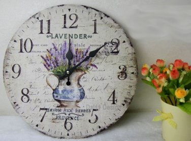 Vintage French Lavender Wall Clock,boat Silent Wood Wall Clock