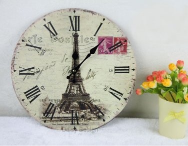 Vintage Iron Tower Wall Clock,Silent Wood Wall Clock