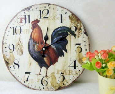 Country Big Cock Wall Clock,Silent Wood Wall Clock