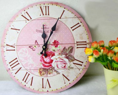 Pink Rose Wall Clock,Silent Wood Wall Clock