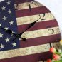 Vintage US Flag Wall Clock,Silent Wood Wall Clock