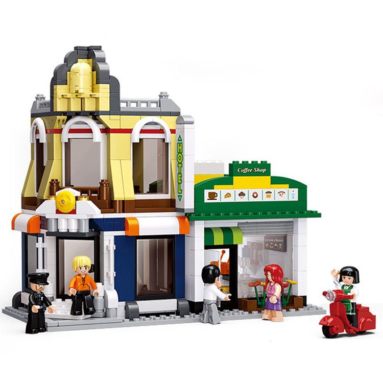City Town Hotel Coffee Shop Cafe Building House Minifigure Lego Compatible Toy
