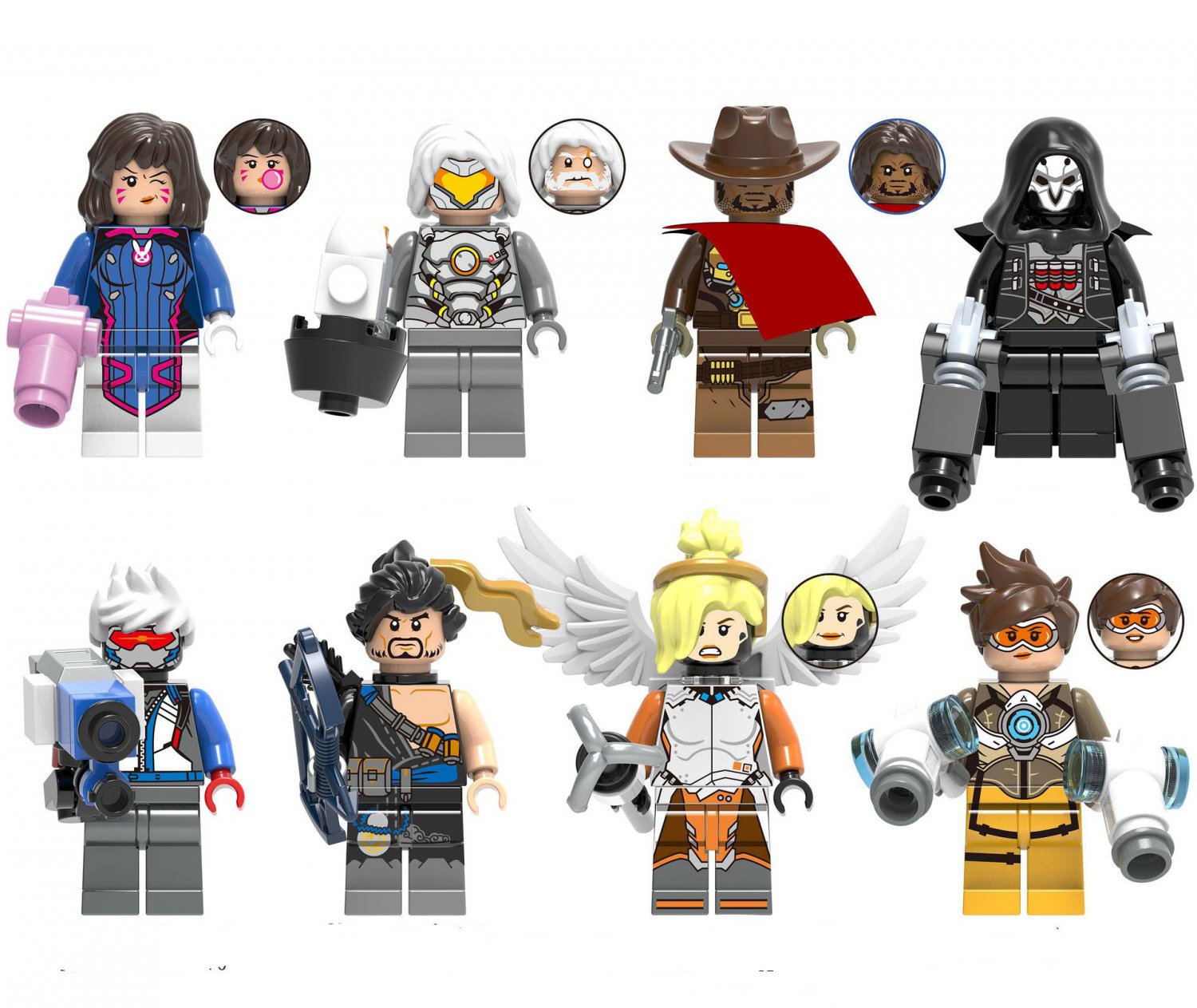 D.va Soldier 76 Mercy Tracer Jesse Mccree Minifigures Lego Compatible Overwatch Toy