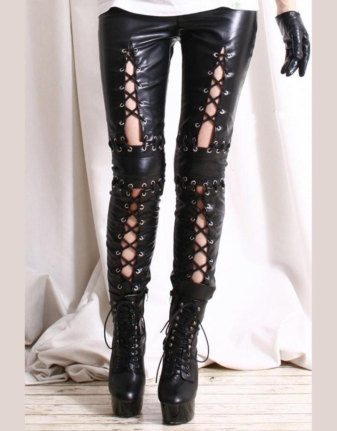 Lace Leather Leggings Punk goth gothic leggings