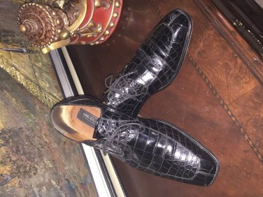 AWESOME MENS MEZLAN GENUINE BLACK ALLIGATOR LEATHER DRESS SHOES SIZE 14M