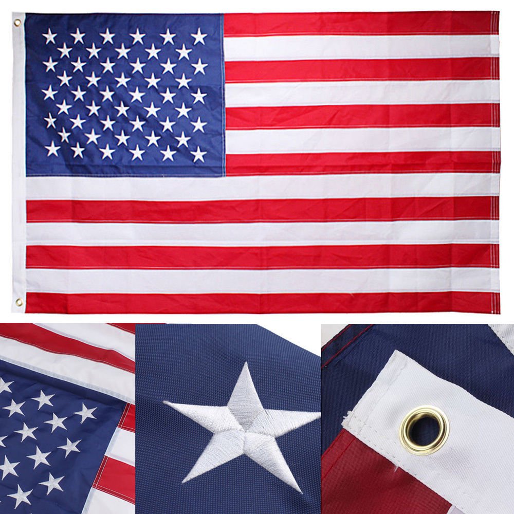 3x5 Ft Nylon American USA US Flag Sewn Stripes EMBROIDERED Stars Brass ...