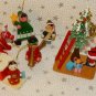 Vintage Wooden Wood Christmas Tree Ornaments Sisal Tree Santa Rocking Horse Lot