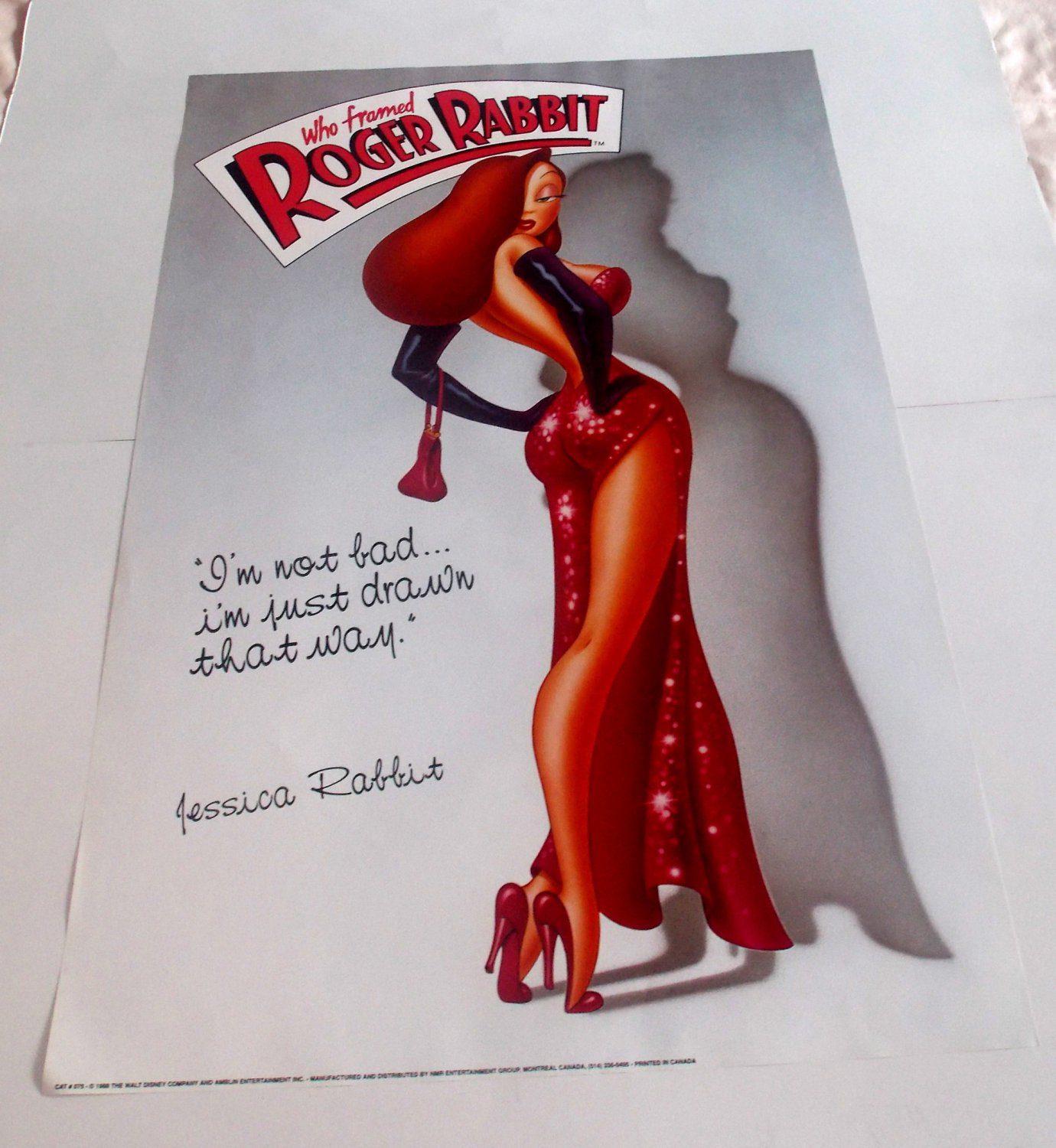 JESSICA RABBIT POSTER FROM 1988, WHO FRAMED ROGER RABBIT, VINTAGE AND RARE!!