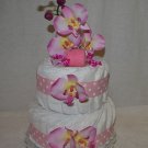 2 Tier Pink Orchid Diaper Cake / Baby Shower Gift / New Baby Gift