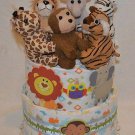 2 Tier Safari / Jungle Themed Baby Diaper Cake (Girl/ Boy/ Gender Neutral)