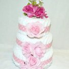 3 Tier Pink Roses Diaper Cake - 100 Diapers (Extra Large Diaper Cake)