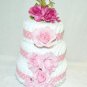 3 Tier Pink Roses Diaper Cake - 100 Diapers (Extra Large Diaper Cake)