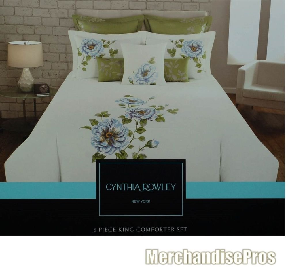 6 Pc Cynthia Rowley Floral Comforter Set King 110x96 W Three