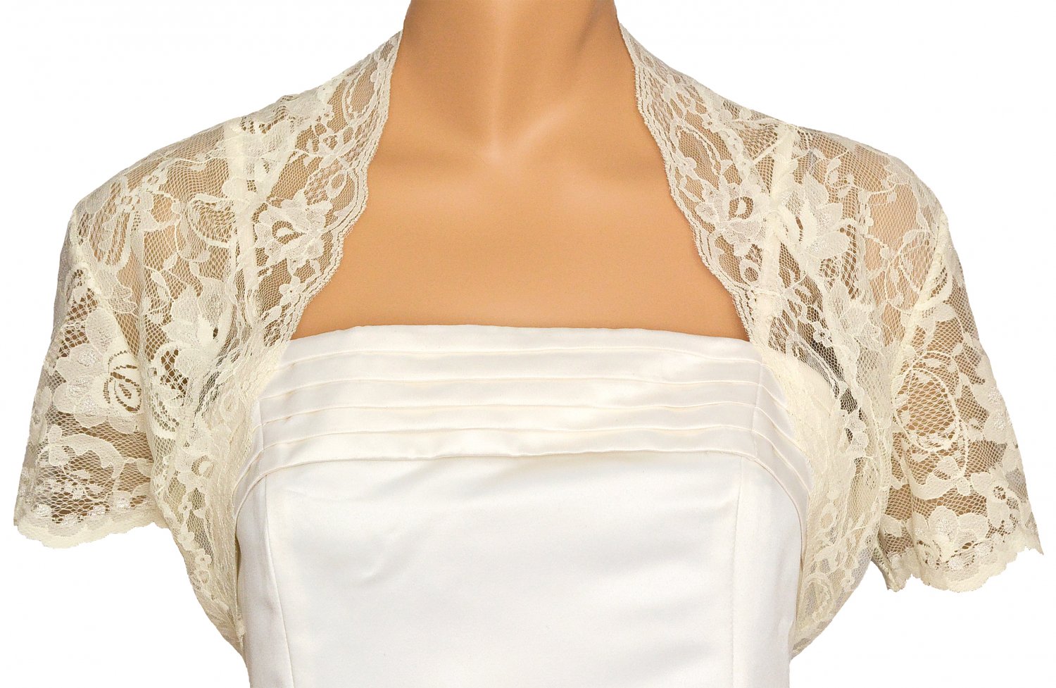 Ivory Lace Short Sleeve Bolero Shrug Sizes 14