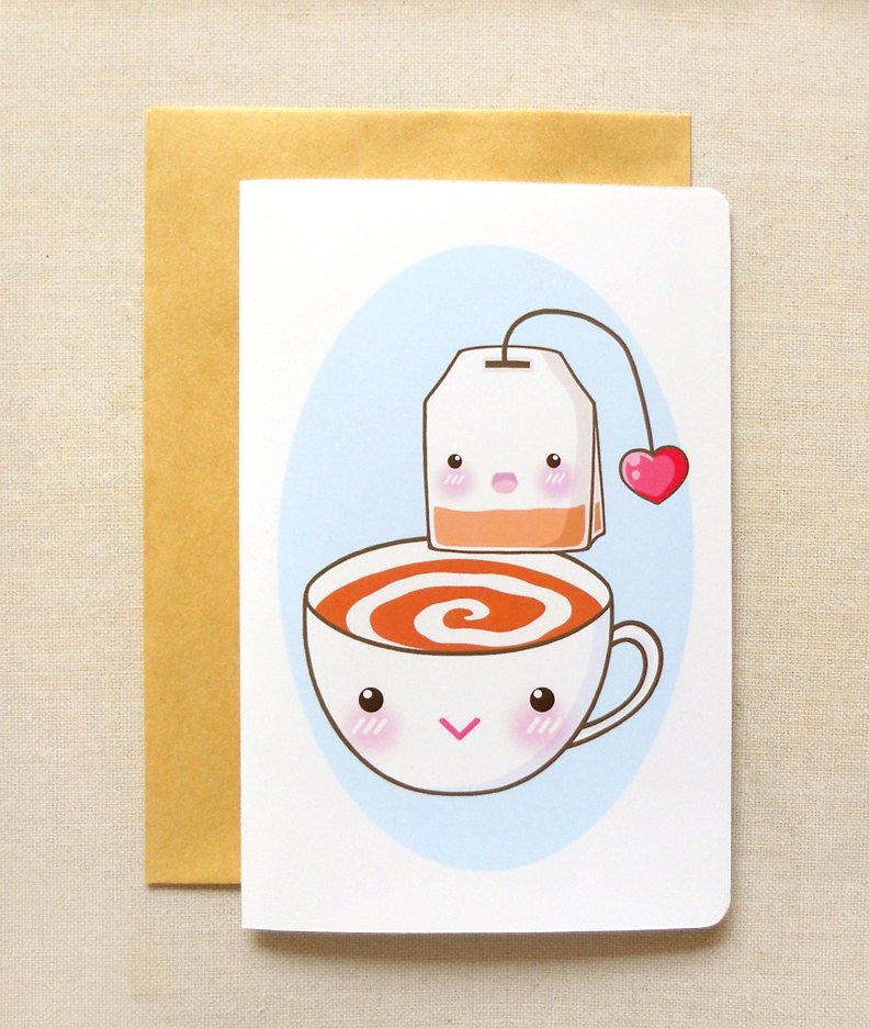 Afternoon Tea Time 4"x6'' Inch Greeting Card -Tea Party Invitation Notecard Stationery