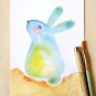 Blue Bunny Rabbit Illustration Print- Cute Animal Wall Art, Children's Nursery Room Art