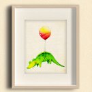 Baby Alligator with Red Balloon Illustration Print- Cute Animal Art, Children's Nursery Room Art