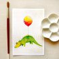 Baby Alligator with Red Balloon Illustration Print- Cute Animal Art, Children's Nursery Room Art