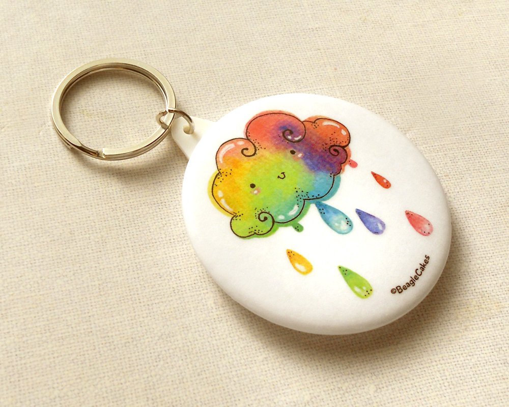 Cute Rainbow Cloud Round Pocket Mirror: 2.25" Mirror Keyring Accessory