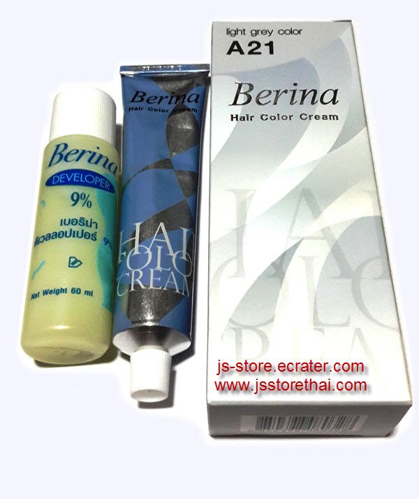 BERINA PERMANENT HAIR DYE COLOR CREAM LIGHT GREY SILVER A21