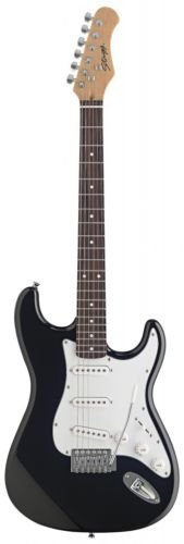 STAGG S250-BK Strat Style Electric Guitar Black w. 10W Amp and Clip on Tuner