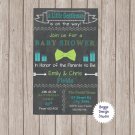 Chalkboard Baby Shower Invitation Little Gentleman Bow tie Green and Blue Chevron