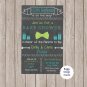 Chalkboard Baby Shower Invitation Little Gentleman Bow tie Green and Blue Chevron