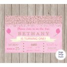 Gold Confetti Pink Girl Birthday Party Invitation With Balloons 5x7