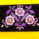 Black velvet bag with silk thread embroidery, flower motif, polished stones,