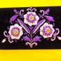 Black velvet bag with silk thread embroidery, flower motif, polished stones,