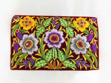 Silk thread embroidery, handbag with string, evening clutch