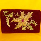 Maroon velvet, light golden metallic thread work, embroidery