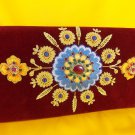 Silk thread embroidery on maroon velvet, handbag for ladies