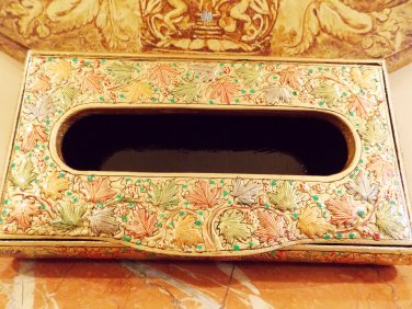 EXCLUSIVE Tissue Box, hand printed papier mache