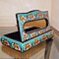EXCLUSIVE tissue box, papier mache, hand printed