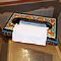 EXCLUSIVE tissue box, papier mache, hand printed