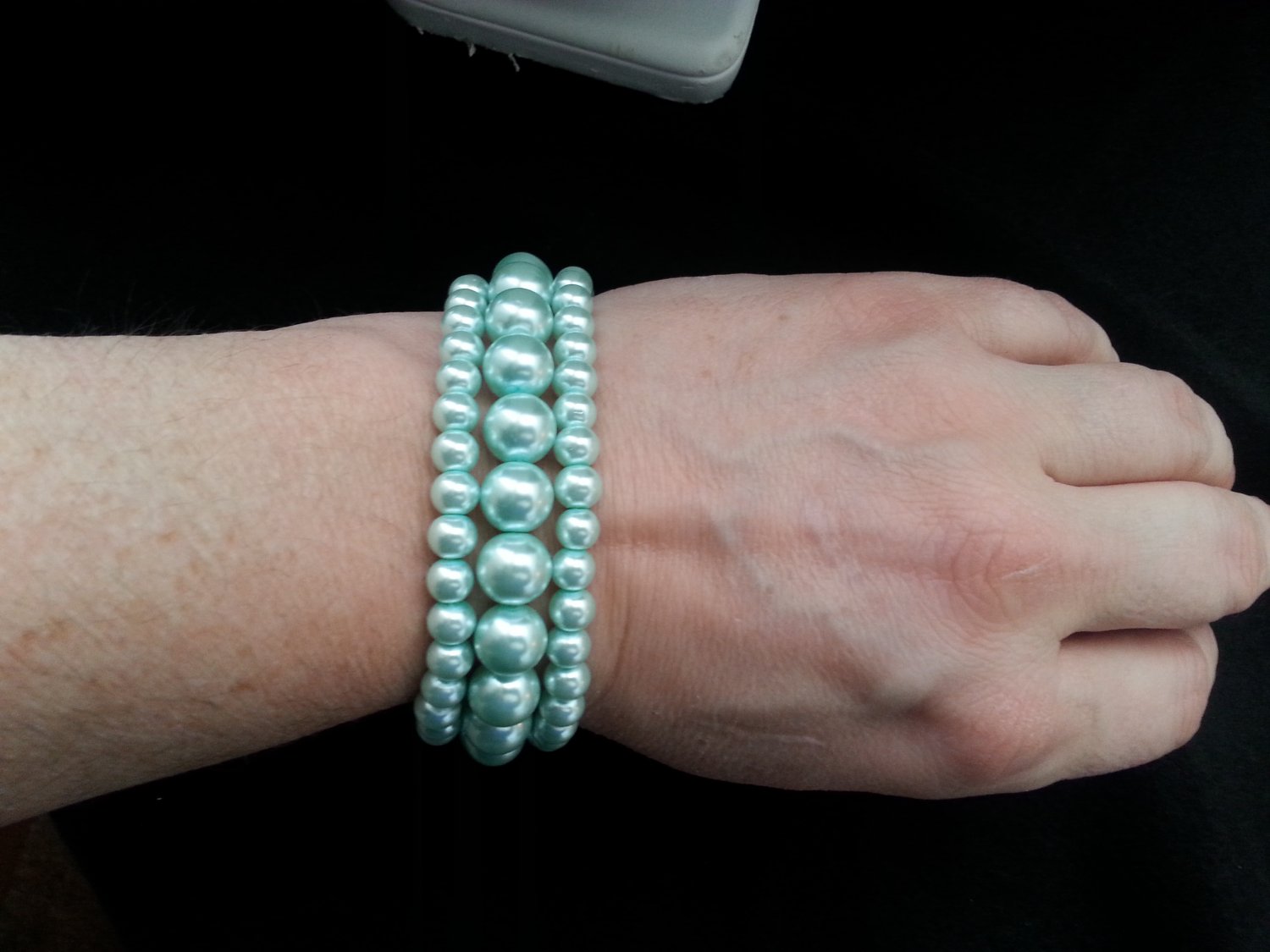 Sea green pearl triple strand bracelet