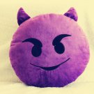 Purple Smiling Devil with Horns Emoji Cushion Pillow