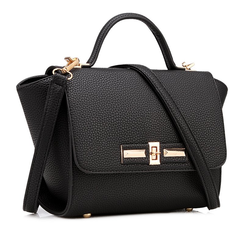 Single Side Sling Wings Embossed Swing Hand Bag - Black