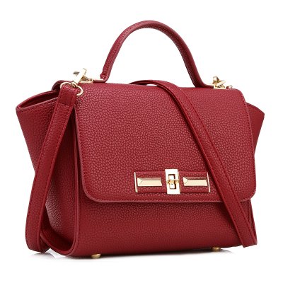 Single Side Sling Wings Embossed Swing Hand Bag - Wine Red