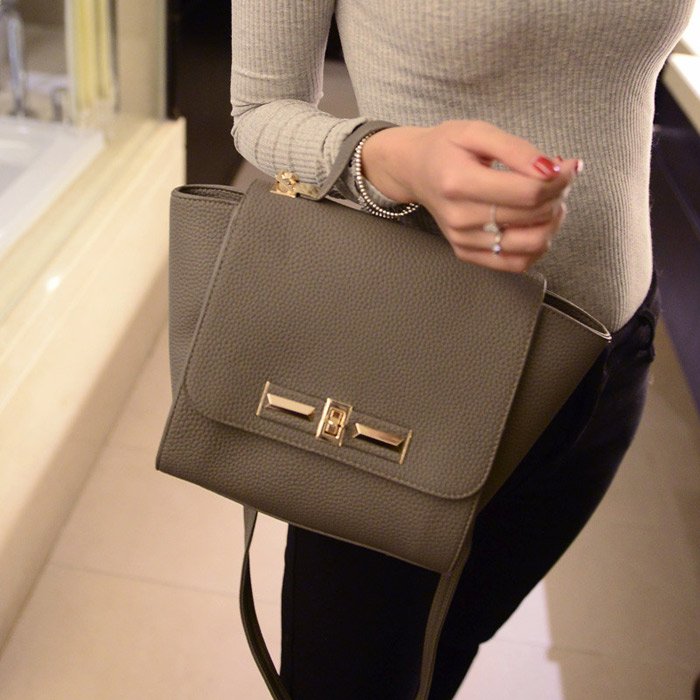 Single Side Sling Wings Embossed Swing Hand Bag - Grey