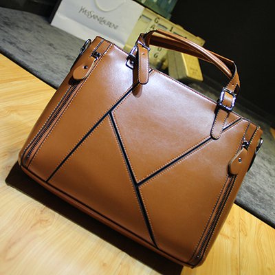 Contrast Stitching Side Sling Motorcycle Hand Bag - Pieces Pattern Brown