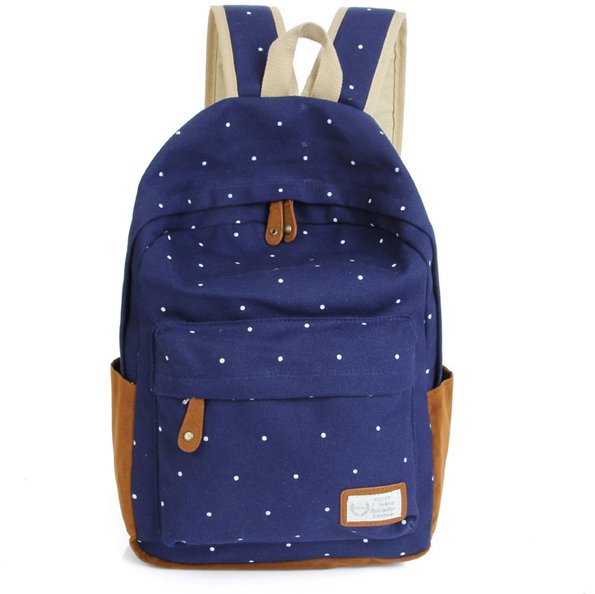 Double Strap School Travel Style Casual Canvas Backpack - Dark Blue Candy