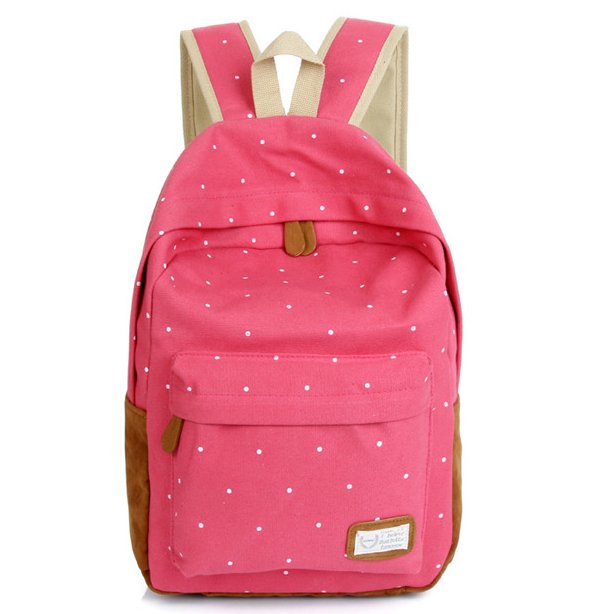 Double Strap School Travel Style Casual Canvas Backpack - Watermelon Red Candy