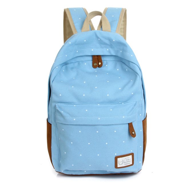 Double Strap School Travel Style Casual Canvas Backpack - Light Blue Candy