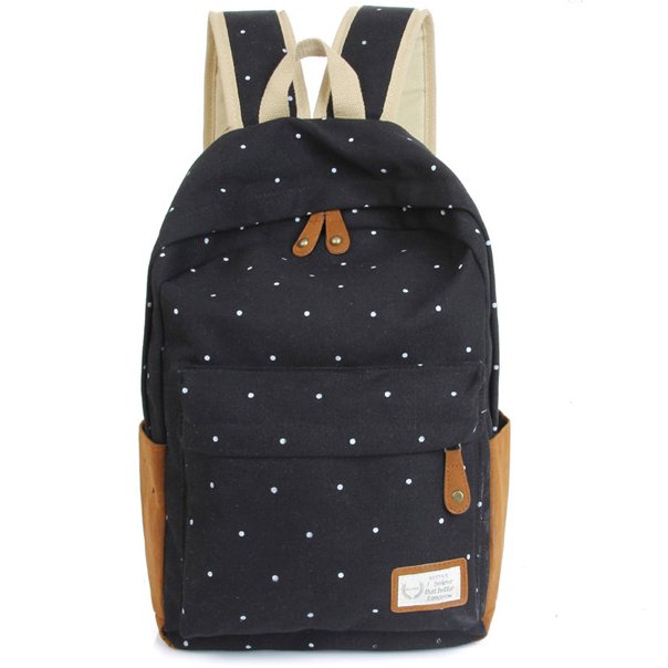 Double Strap School Travel Style Casual Canvas Backpack - Black Candy
